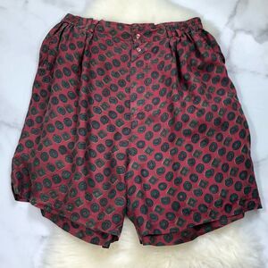 Foulard Red & Green Pattern 100% Silk Shorts Sz L